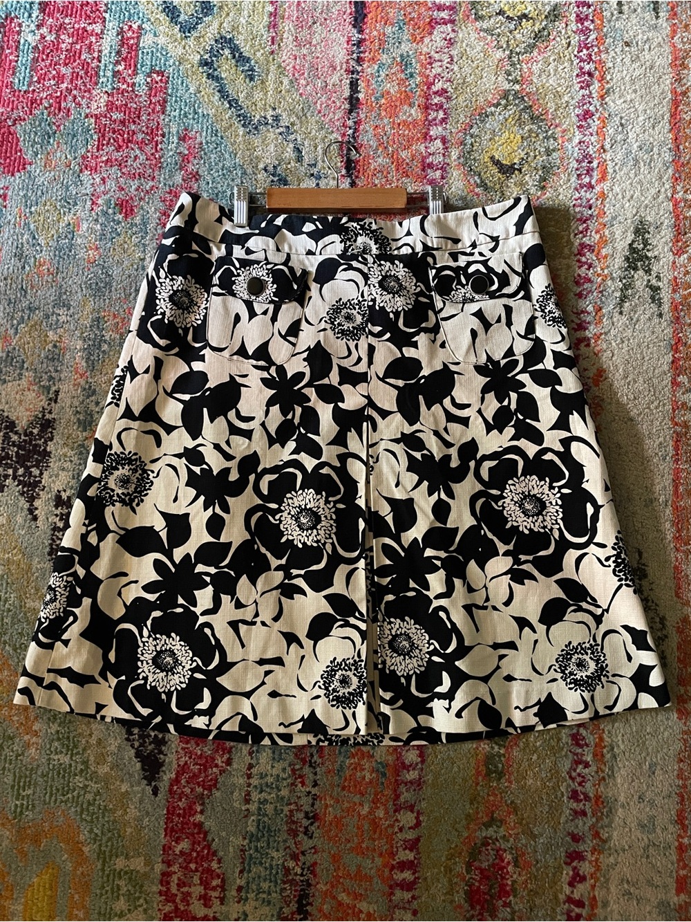Merona Black and Cream Floral A-Line Skirt